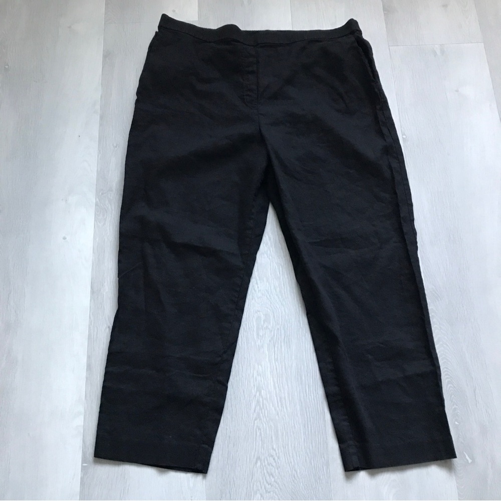 ST JOHN BLACK LINEN PANTS FLAT FRONT WIDE LEG RESORT WEAR WOMENS XL